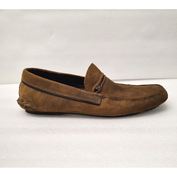 John Varvatos Driving Loafers Men\'s Shoes Gray Suede Zip Accent Moc Venetian 13M main image 6